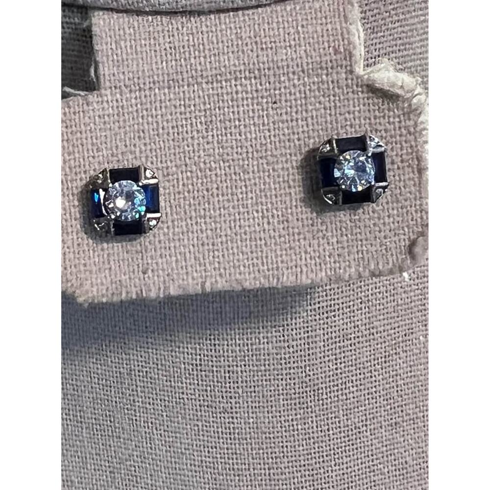 Cubic Zirconia white and blue stone sterling silver studs